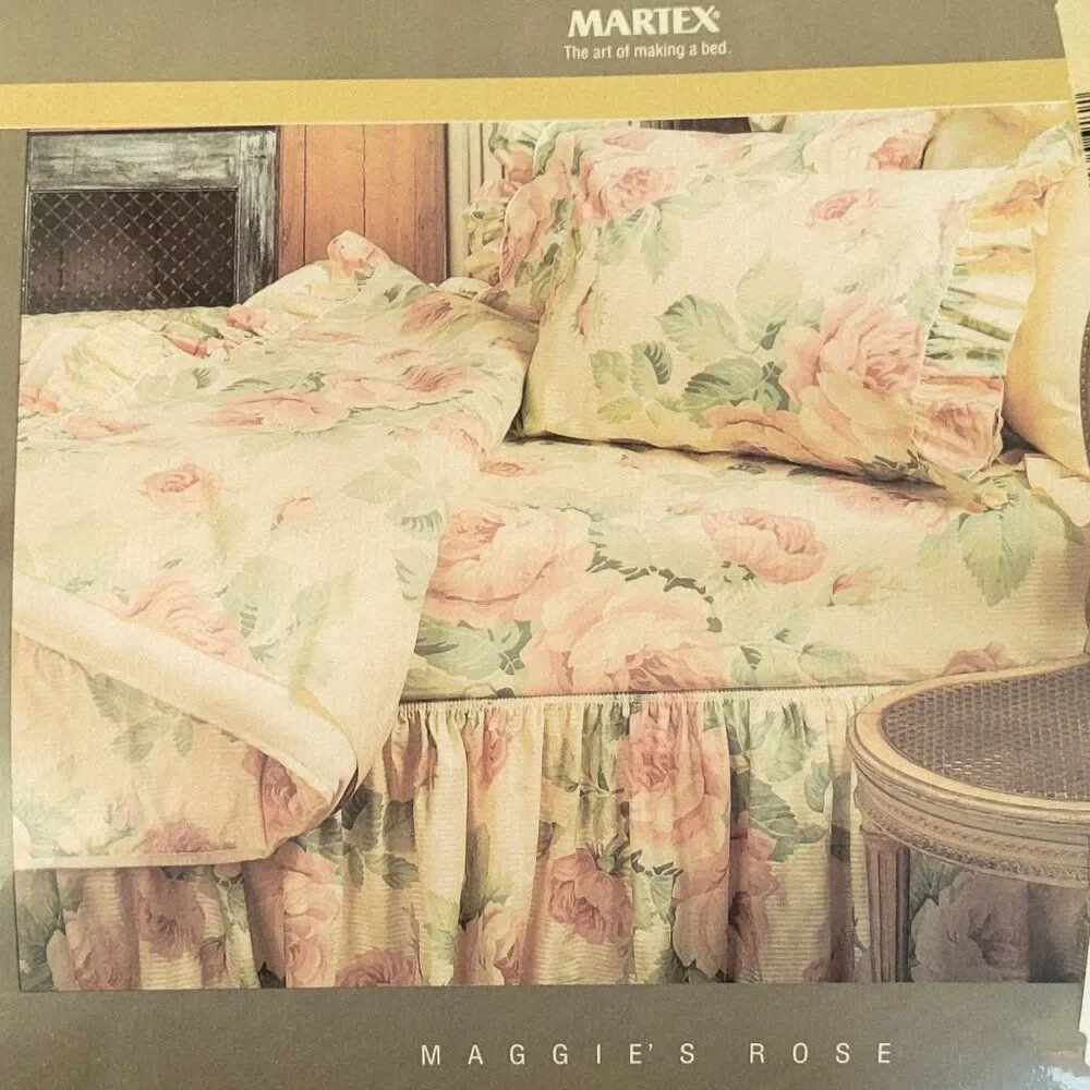 Vintage Martex Maggie’s Rose King Flat Sheet NOS Floral Pink Roses Percale 180TC